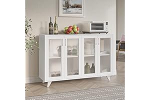 Panana Sideboard Storage Cabinet Standing Cupboard with Door Display Buffet Cabinet for Kitchen (4 Doors, White)