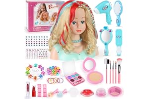 BuzzoXerex Frisierkopf Kinder Set, 58 Stück Schminkkopf für Mädchen Waschbar, Puppenkopf Zum Frisieren Kinder mit Haarzubehör Geburtstags Weihnachten Geschenke für 3 ab Jahren (Blau)