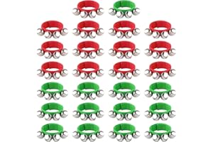 FEPITO 26 Piezas Pulseras de Campanas de Muñeca con Banda de Navidad Campanas de Jingle Campanas de Tobillo Musicales Instrumento de Ritmo Percusión Favores de Decoración de Fiesta de Navidad