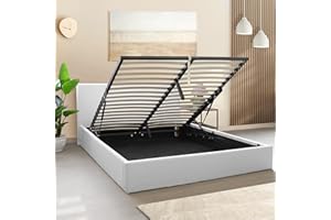 OnNuvo Letto Contenitore Matrimoniale 160x190 cm Imbottito LONDON, Vano Sotto Letto 23 cm, Sollevamento Idraulico, Montaggio Semplice, Con DOGHE ANTIRUMORE in Faggio Naturale, Brand Italiano, Bianco