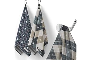 NETMEO Set di 2 asciugamani magnetici da golf, con forti magneti che si attaccano saldamente a sacche da golf, carrelli o mazze, con design a nido d'ape e comodo gancio (Rombo maculato)