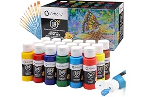 Artecho Set di 18 colori acrilici da 59 ml con 10 pennelli, vernice per modellismo, vernice impermeabile, forniture di base per legno, tessuto, artigianato, tela, pelle e pietra