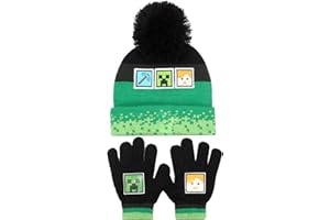 Minecraft Winter Hat & Gloves Set for Boys – Warm & Cosy Beanie Hat & Gloves – Perfect for Kids Ages 6-12