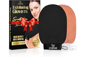 L'Exfose Moroccan Kessa Exfoliating Glove 2pc - Korean Exfoliating Mitt for Body Ideal for Dead Skin Remover, Keratosis Pilaris & Self-Tanning to Improve Skin Tone Made with 100% Natural Viscose