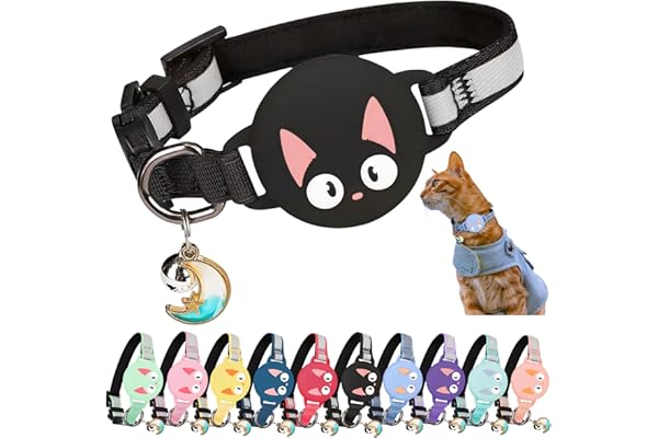 Kittytag Collier Chat avec Accessoire Compatible avec Airtag Apple,Réfléchissant et Lumineux GPS Chat avec Anti étranglement,Réglable,GPS Airtag Non Inclus !