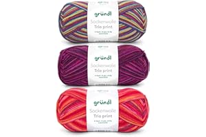 Gründl Lana per calzini Trio – Filato per 3 paia di calzini – Resistente e delicato sulla pelle – 75% lana vergine, 25% poliammide, 3 gomitoli da 100 g/420 m, spessore ferri 2,5 – 3 – rosso, viola