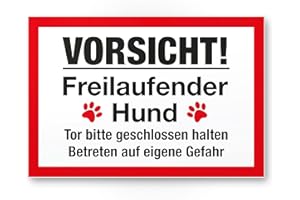 ‎KOMMA SECURITY Komma Security Vorsicht freilaufender Hund - Hunde Schild Hinweisschild Gartentor Gartenzaun - Türschild Haustüre Warnschild Abschreckung Einbruchschutz - Achtung Hund