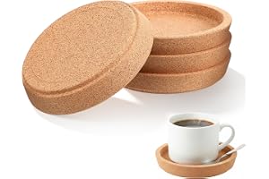 cobee 4 stycken korkunderlägg runda, underlägg kork med förhöjd kant extra tjocka värmebeständiga runda träunderlägg korkplat
