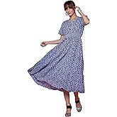 Sheetal Associates Women's Crepe Fit and Flare Printed Half Sleeve V-Neck Casual Dress