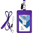 Badge Holder, Wisdompro 2-Sided PU Leather ID Badge Card Holder Wallet Case with 1 Clear ID Window and 1 Credit Card Slot and 22 Inch Quick Rlease Detachable Neck Lanyard Strap - Purple (Vertical)