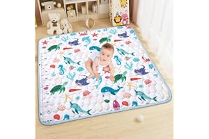 Aolso Baby matta, 127 x 127 cm hopfällbar babymatta, halkfri bomull kattmattor, barnmatta för golvlekar, mjuka och tjocka marina djur