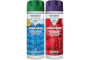 Pack duo Nikwax DOWN WASH et DOWN PROOF, pour nettoyer et imperméabiliser les vêtements, l'équipement, les sacs de couchage garnis duvet, 2x 300ml