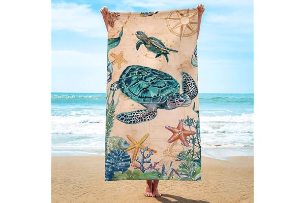 JINGTOPS strandhandduk sköldpadda, 180 x 90 cm badhandduk stor snabbtorkande strandhandduk för stranden pool lämplig för yoga sport fitness