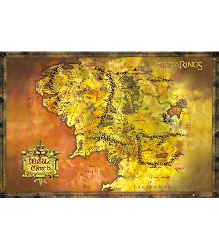 thumbnail interactive-video image 1 of Lord Of The Rings Middle Earth Map Poster (91.5x61cm Dark Style) + 20 Tesa Powerstrips For Hanging 1 of 2