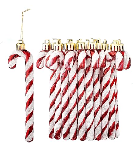 24 Décorations Sucre D'orge Pour Sapin De Noël - Avec Attaches Fil Doré - En Plastique Durable - 12,5 Cm - 3