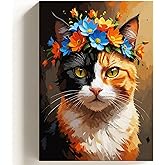Sayılarla Boyama Tuval Hobi Seti, TA&Ccedil;LI KEDİ Temalı Fır&ccedil;a ve Boya Dahil Set (&Ccedil;ıtalı) 50x70 CM, Kendin Yap Sayılarla Tuval Boy