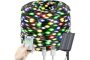 SOLARBABY Luci Natale Esterno Solare,66m 640 LED Catena Luminosa Esterno Solare Impermeabile con Telecomando,19 Modalità Luci Esterno EnergiaSolare Decorative per Giardino Patio Albero,Colorate
