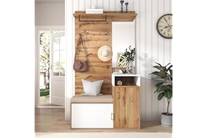 Moimhear Juego de 4 ganchos para colgar ropa, espejo, zapatero, perchero, estante superior, banco de pasillo (marrón+blanco)