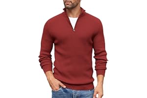 COOFANDY Maglione Uomo Invernale con Zip Maglione Uomo a Maglia con Zip 1/4 Morbido Pullover Dolcevita Classico Maglioni Invernali Regular Fit con Collo Alto