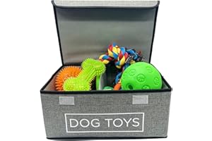 HOUND & YARD Fold Flat Grey Pet Toy Storage Box (Toys Not Included) Bin With Handles & Removable Divider Dog Dogs Puppy Puppies Home Storage Organizer Chest For Toys Blankets Leads 36x25x17cm