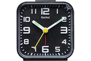 Eachui Analog Wecker Klein mit Lauter Alarm, Nachtlicht, Schlummerfunktion, Ohen Ticken, geräuschlos, Batteriebetrieben, Einfache Bedienung (Schwarz)