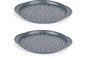 Russell Hobbs Nightfall Stone Set of 2 Large Pizza Trays - 14.5" Pizza Pans, Non-Stick Round Baking Trays, Carbon Steel, PFOA Free, Perforated Base for Crispy Cooking, Ideal for Pizza's, Garlic Bread