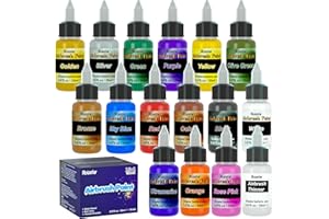 Roizefar Airbrush Paint, Air brush Paint Kit 15 Acrylic Paints + 1 Airbrush Thinner, Airbrush Set For DIY Projects, Beginners, Water-Based Paint, Opaque & Neon Colours 20ml/Bottle