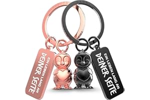 FABACH Schlüsselanhänger für Paare - 2 Pinguine Frosty mit Herz - Glücksbringer Freundin - Partner Liebe Schlüsselanhänger Jahrestag Geschenke Valentinstag, Schwarz & Roségold