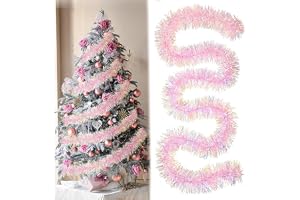 BSITSSS 5 st julglitter, 2 meter rosa glänsande glittergirlang, julgransglitter 9 cm bred, juldekorationer glitter för julgra