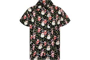 King Kameha Mens Fun Hawaiian Christmas-Print-Shirts Short-Sleeve Casual Button-Down Shirts