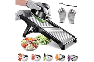 Masthome Mandolina per Verdure Professionale, Mandolina Regolabile con Guanti di Sicurezza, Fare Fette Spesse da 1 a 9 mm, Affetta Verdure Mandolina Julienne Affettatrice per Patate Cipolle Carote