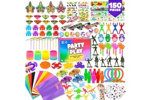 V B Party + Play Party Bag Fillers for Kids Pack of 150pc – Assorted Party Favours Kids Activity Packs Classroom Gifts with Fidget Toys, Stickers, Stretchy Strings – Ideal for Boys and Girls