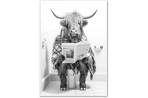 LAVEMA Affiche pour décoration de toilettes et de salle de bain - Image A4 sans cadre - Décoration murale amusante - Noir et blanc - Drôle WC photo - Vache écossaise