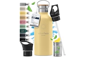 BEMAXX Botella de Agua Térmica ACTIVE FLASK + Pajita (3 Tapones) sin BPA - 1l & 500ml | Frasco Termo de Acero Inoxidable + Aislamiento Vacío | Cantimplora Aislada Bicicleta Deporte Caliente Fría Café Té