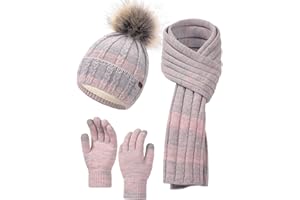 NATUST Women Hat Scarf Gloves Set Winter Thicken Knitted Beanie Soft Long Scarf Touchscreen Gloves