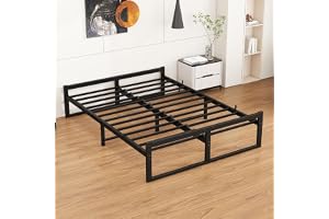 VECOCHO Säng 160 X 200 CM Med Ribbotten, Sängram Av Metall Med Stållattstöd, Svart, 48 CM Höjd, Ungdomssäng, Med Förvaring, D