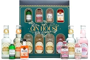 BEAMS INTERNATIONAL Flavoured Gin Gift Set - 4x 5 cl Gordons Pink, Edinburgh Rhubarb and Ginger, Tanqueray, Dockyard Orange, 4x 200 ml Fentimans Tonic Cocktail Mixers - Gin Gifts for Women, Men, Valentines Day