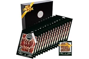Jamon LOS CALVO Lote Loncheado Paleta Iberica de Cerdo Pata Negra | Maletín 12 Sobres Paletilla 100 Gramos y Virutas del Jamón Deshuesado de Regalo Embutidos Gourmet España 50% Ibérico