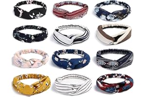 URAQT 12Pack Bandeau Cheveux, Headbands Vintage Élastique, Bandeaux pour les femmes fleur imprimé tête enveloppe extensible