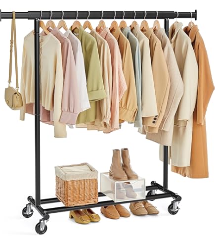 Kledingstandaard, Robuuste Kledingstandaard Voor Het Ophangen Van Kleding Kledingrek Met Vergrendelbare Wielen Hangende Kledingstandaard Met Afneembare Opbergmand
