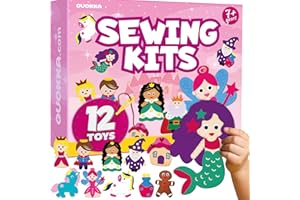 QUOKKA Kids Crafts Ages 4-8, DIY Beginner Needle and Thread Kit - 12 Fairy Tale Sewing Kit Basic - Fun Arts Crafts for Kids Ages 6-8 Girls Boys - Plastic Needles, Scissors - 6+ Year Old Girl Gifts