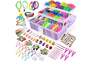 Heyzeibo 14000+ Elastici per Braccialetti, Set per Fare Braccialetti con Scatola di Immagazzinamento a 3 Strati, Bracciale Elastici Luminose Al Buio, Fermagli, Regali per Ragazze e Ragazzi(Viola)