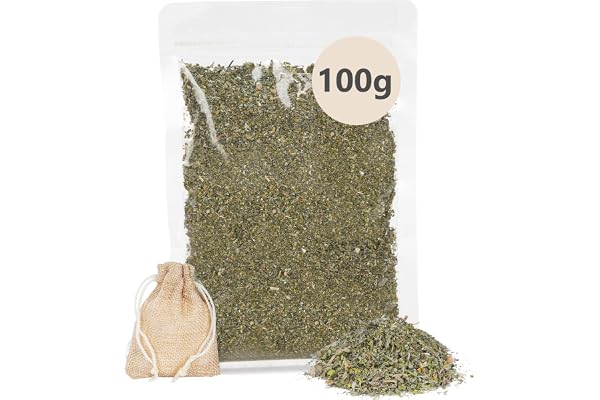 OSDUE Herbe à Chat, 100g Herbe à Chat Naturelle de Qualité Supérieure, Herbe Aux Chats Rend Votre Heureux, Stimulante et Digestive, a Utiliser Encas pour Le Chaton, Convient à Tous