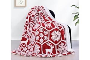 PANXHOME Koc do przytulania, 160 x 200 cm, przytulny koc wełniany, na Boże Narodzenie, renifery, płatki śniegu, 520 g/m², puszysty koc, ciepły koc Sherpa, koc do mieszkania, dla dziewcząt i dzieci