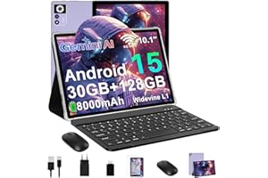 ZIOVO Android 15 Tablet 10 Pulgadas, 30GB RAM+128GB ROM (TF 1TB), Octa-Core Tablets, Widevine L1/GMS/5G WiFi/8000mAh/Gemini AI/Cuerpo Metálico/BT 5.0/8+5MP, 2 en 1 Tablet con Teclado y Ratón- Violeta