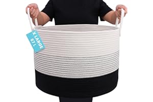 OrganiHaus panier rangement 50x33 cm, corde coton tissée, noir 3 tons avec poignées, grand panier jouets, linge, couvertures ou salle de bain