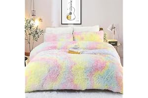 ‎SACEBELEU Sacebeleu Plüsch Bettwäsche Set 135x200cm Bunt Warme Winter Flauschig Flanell Biber Mädchen Bettbezug mit Reißverschluss und 1 Kissenbezug 80x80cm