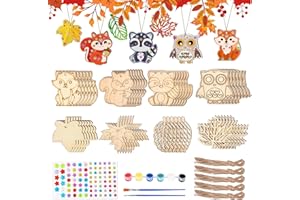Ntwdby 48 Stück Herbst Basteln Kinder Holz, Bastelset Herbst, Mit 4 Stilen Herbst Blätter Deko und Tier Deko, Herbst Anhänger Holz Dekoration Erntedankfest, Herbstdeko Geschenke für Jungen Mädchen