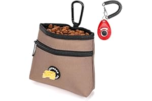 COOWONE Dog Treat Pouch with Pet Training Clicker, Detachable Dog Puppy Training Treat Bag, 900D Oxford Cloth Magnetic Closure Small Dog Walking Bag for Travel or Outdoor Use (coffee)