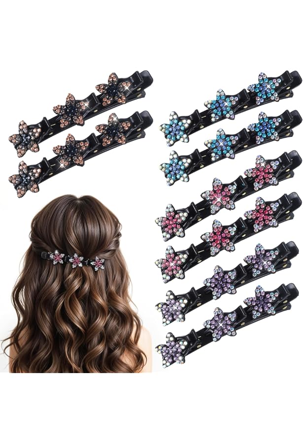 SXQLYH Doppelschicht Haarspangen – 6 Stück, Geflochten Mit Strass, 3-Clip Design, Für Alle Haartypen